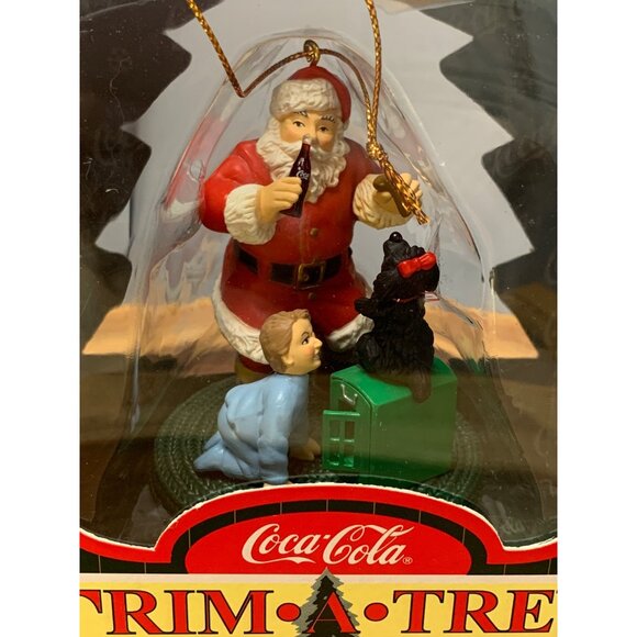 Coca-Cola Trim A Tree Collection 1998 Santa Ornament with Child & Bear - Picture 5 of 7